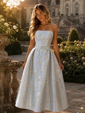 NWT Lulu’s Brocade Strapless Gown